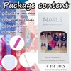 24Pcs 4th of July Fake Nails Red Blue Glitters French Tips Press on Nails Medium Length Square Fake Nails Natural Full Cover Acrylic False Nails with Star Designs Independence Day Nails for Women