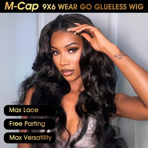 MARRYU 26 Inch 9x6 M-Cap Wear and Go Body Wave Lace Front Wigs Human Hair Pre Bleached Tiny Knots Glueless Wigs Human Hair Pre Plucked Pre Cut Pre 180% Density Upgraded No Glue Hd Lace Frontal Wig