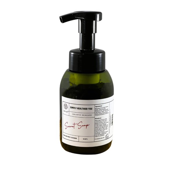 SHY CO. Secret Soap - Natural Facial and Body Foaming Cleanser for Acne & Blemishes - 10oz, Unscented, Gentle Wash, All Skin Types - Shea Butter, Coconut Oil, Plantain Leaf, Cocoa Powder, & Vitamin E