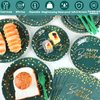 Wiooffen 96PCS Green Gold Birthday Paper Plates and Napkins Party Supplies Happy Birthday Party Decorations Disposable Birthday Party Tableware Dinnerware Set for Women Men Birthday Serves 24 Guests