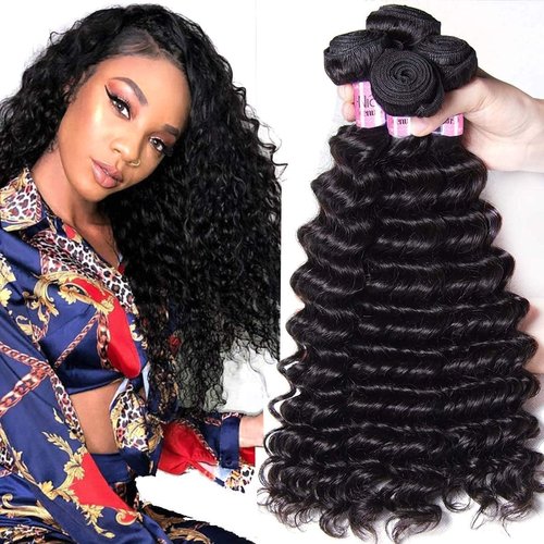 UNice Hair 10A Brazilian Deep Wave Human Hair 3 Bundles Weaves Unprocessed Real Raw Virgin Human Hair Extensions Natural Color (16 18 20)