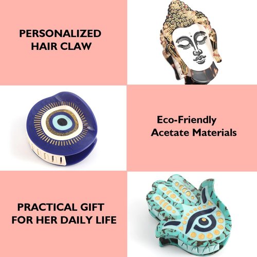 Personalized Acetate Hair Claw Clip with Buddha Design for Women Gift, 1 Piece
