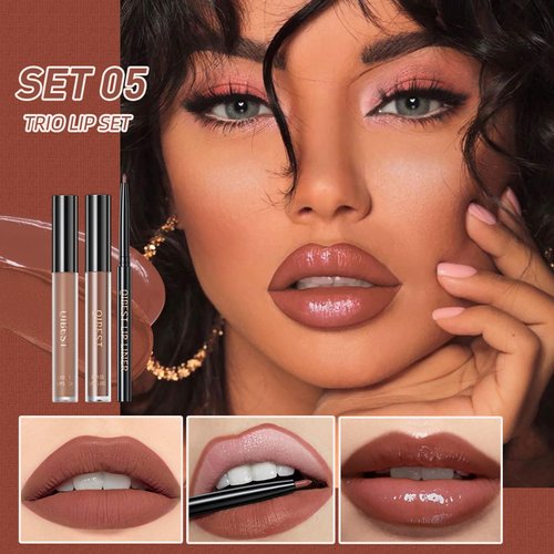 RG ROUGE LX 3-in-1 Lip Gloss Set: Matte Lipstick, Moisturizing Lip Gloss, 2mm Lip Liner. The Matte Texture Is Non-sticky,waterproof, The Moisturizing Texture Is Hydrating (05- Maple Leaf Red-Brown)
