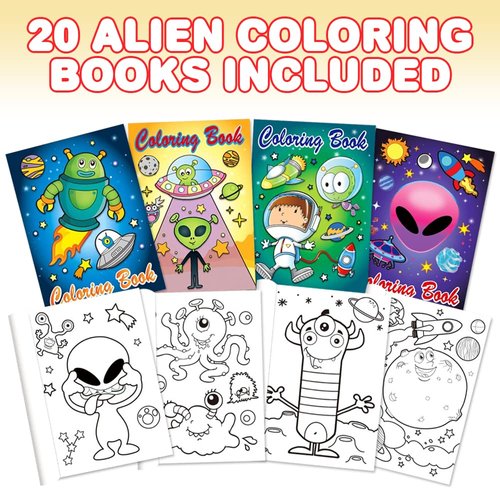 ArtCreativity Assorted Mini Alien Coloring Books for Kids, Pack of 20, Small Color Booklets in 4 Designs, Halloween Party Favors for Kids, Outer Space Goodie Bag Fillers for Boys and Girls