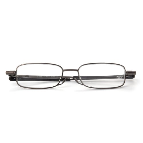 Foster Grant Gavin Fold Flat Rectangular Reading Glasses, Gunmetal/Transparent, 48 mm + 3