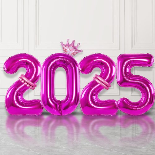 2025 Balloons Pink,40 Inch 2025 Number Balloons with Foil Crown Balloons for Happy New Year Decorations New Years Eve 2025 Graduation Decorations Class of 2025 Party Supplies