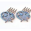Janefashions 2Pcs Star Blue Austrian Rhinestone Cystal Hair Side Combs Barrette Clip B131b