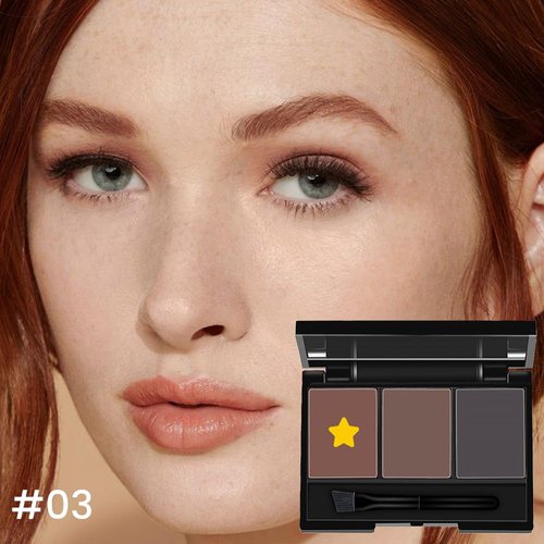 Kaely 3 Colors Eyebrow Powder with Brow Brush,Eyebrow Contouring Palette for Beginners,Waterproof Brow Stamp Stencils Makeup Kit,cejas maquillaje,03-CHOCOLATE+DARK BROWN+EBONY
