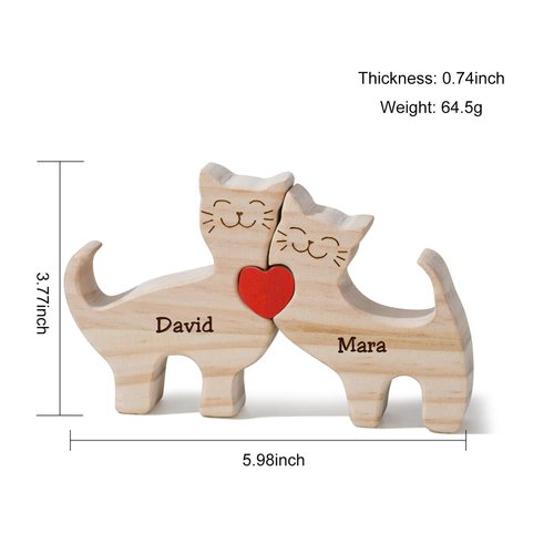 LucySky Personalized Wooden Cat Puzzle with 2-6 Family Names, Personalized Wooden Puzzle, Customized Wooden Decor Gift for Mother's Day, Father's Day, Birthday, Wedding, Anniversary