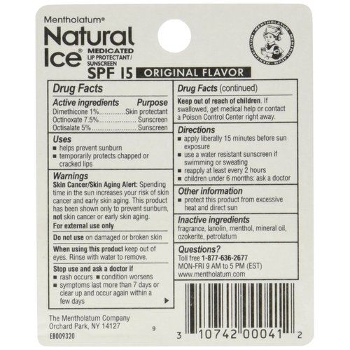 Mentholatum Natural Ice Medicated Lip Protectant Sunscreen, 0.16 Ounce (Pack of 12)