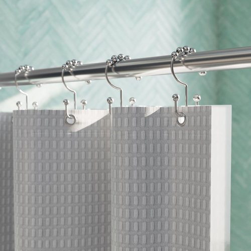 Maytex Shower Curtain Hooks, Shower Curtain Rings, Rust-Resistant Decorative Double Roller Glide Shower Hooks, Shower Rings for Bathroom Shower Rods, Curtains, Liners, Set of 12, Brushed Nickel