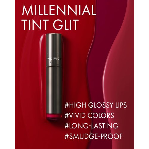 VIDIVICI Millennial Tint Glit - Transfer Proof Moisture Korean Lip Tint with Long-Lasting Color, Lightweight Water Jelly Texture, Hydrating & Smudge-Free Lip Stain, 0.13oz (02 RED TO GO)