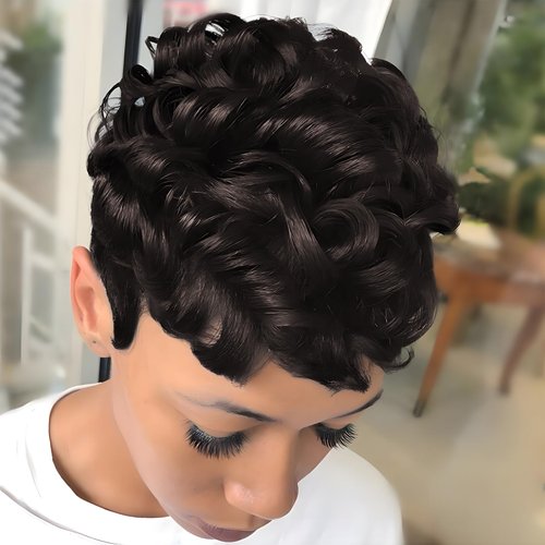 DOcute Pixie Cut Wig Short Wig Glueless Synthetic Wig Layered Curly Wigs, Dark Brown Short Cut Wig Perfect Pixie Wig For Black Women, Natural Hair Wigs Short Curly Wig With Black Wig Cap(Dark Brown)