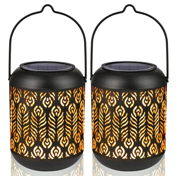 LeiDrail Solar Lantern Outdoor Garden Hanging Lanterns Metal Christmas Decoration Light Warm White LED Waterproof Landscape Lighting for Table Pathway Party Yard - 2 Pack