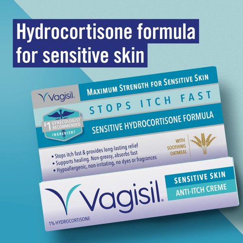 Vagisil Maximum Strength Feminine Anti-Itch Cream for Women, Sensitive Skin Formula with Hydrocortisone, Helps relieve Yeast Infection Irritation, Gynecologist Tested, Soothes & Cools, 1oz (Pack of 1)