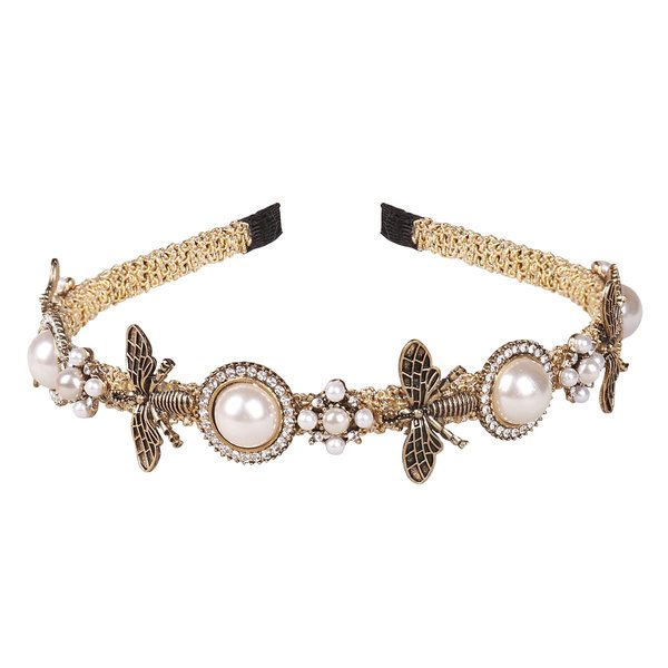 YARN & INK Women's Bee Rhinestone Crystal Diamond Headbands Fashion Pearl Headband Bling Hair Accessories Vintage 80s Christmas Gift for Women Girls (honeybee)