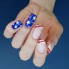 24Pcs 4th of July Press on Nails Short Square Fake Nails American Flag French Tip Design Stick on Nails Full Cover Patriotic Day Acrylic Artificial Nails Independence Day Glue on Nails for Women Girls
