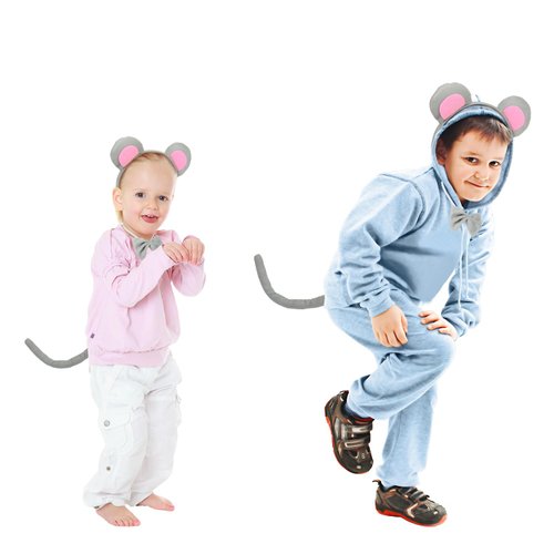 Berjena Mouse Ears Set, Rat Costume Set, Include Mouse Ears Headband Tail and Bowtie, Mouse Costume with Rat Ears for Halloween Costume Cosplay or Party Decoration