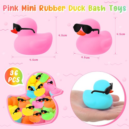 36 Packs Mini Rubber Ducks with Sunglasses Sets 2.2 Inch Duck Bath Toys Squeaky Rubber Ducks Cute Float Bathtub Duckies for Little One Birthday Party Favors Class Prizes Car Decor(Mixed Colors)