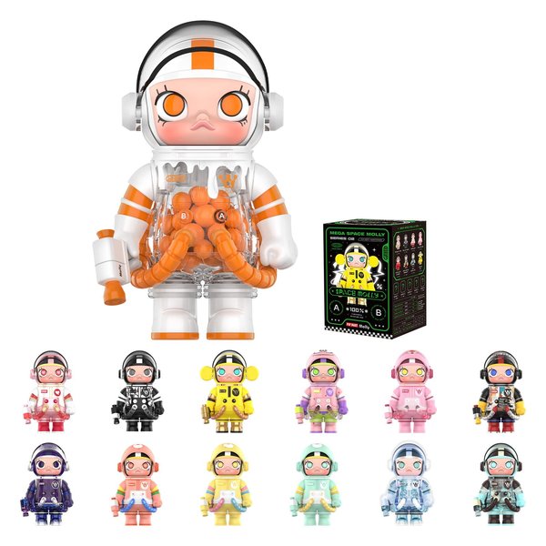 POP MART MEGA Space Molly 100% 2-B Blind Box Figures, Random Design Box Toys for Modern Home Decor, Collectible Toy Set for Desk Accessories, 1PC
