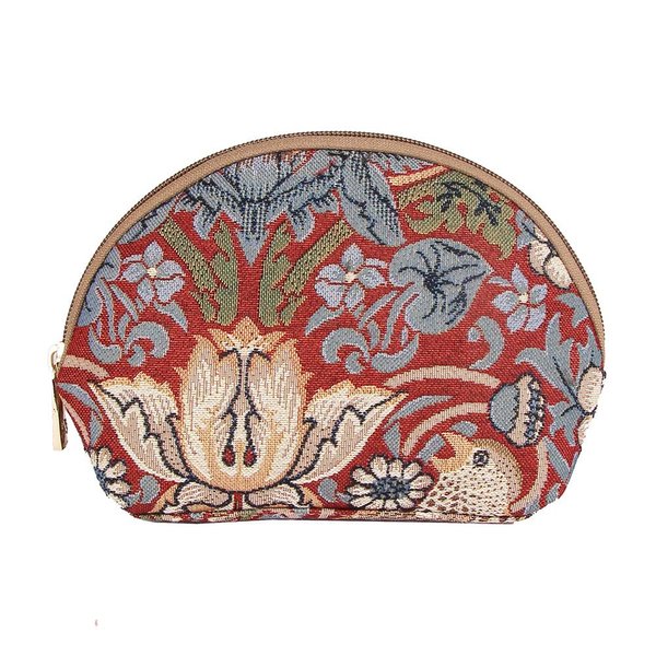 Signare Tapestry Cosmetic Bag Toiletry Makeup Bag for Women With William Morris Red Strawberry Thief (COSM-STBL)