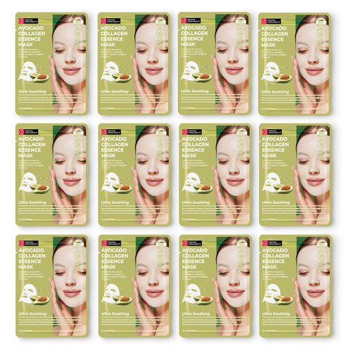 Innerest Original Derma Beauty Collagen Face Masks Skincare -12 PK Ultra Soothing Avocado Face Mask Skin Care Sheet masks Set for Beauty & Personal Care Korean Face Mask