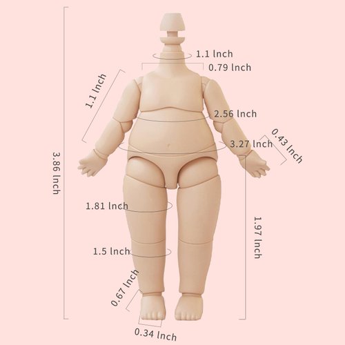 YMY Pear Shaped Doll Body 1/12 Scale Cute Fat Action Figure Suitable for YMY 1/12 1/8 BJD GSC Doll Head （Light Tan）