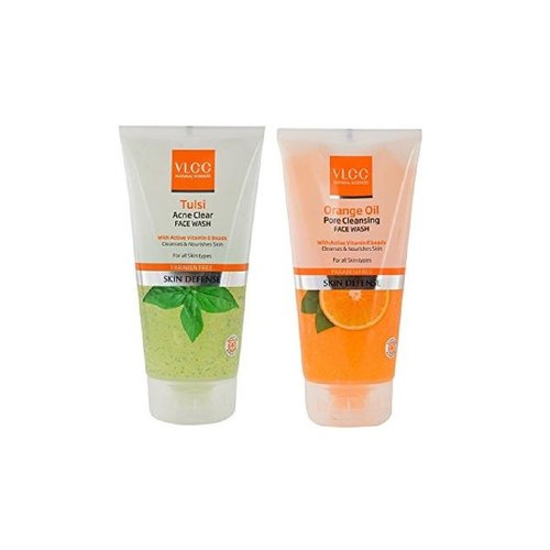 VLCC COMBO PACK OF TULSI ACNE CLEAR FACE-WASH (150ML), ORANGE OIL PORE CLEANSING FACE-WASH (150ML) 2