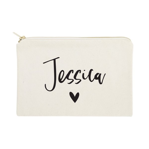 The Cotton & Canvas Co. Personalized Name Heart Cosmetic Bag and Travel Makeup Pouch