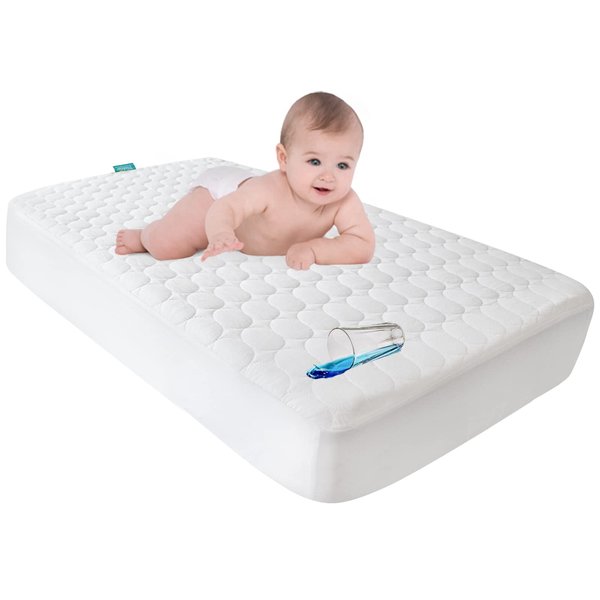 Crib Mattress Protector Pad Waterproof, Toddler Machine Washable & Dryer Fit Baby Bed Mattress Protector (Standard Size 52” x 28”)