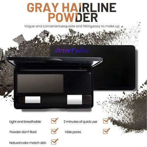 BRIMFULITE Root Touch Up Hair Color Quick Covering Hair Powder for Men and Women Stain-proof Windproof Gray Hair Cover Up for Eyebrows & Beard 0.28 oz (Gray)