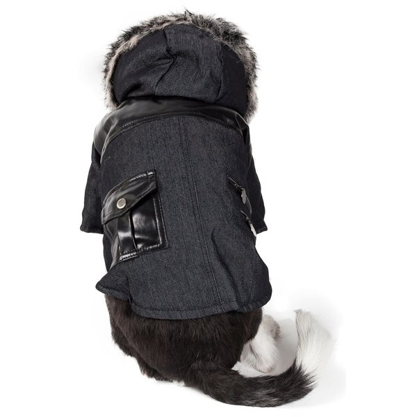 Pet Life Ruff-Choppered Denim Fashioned Wool Dog Coat - Fall and Winter Dog Jacket with Designer Trims and Details