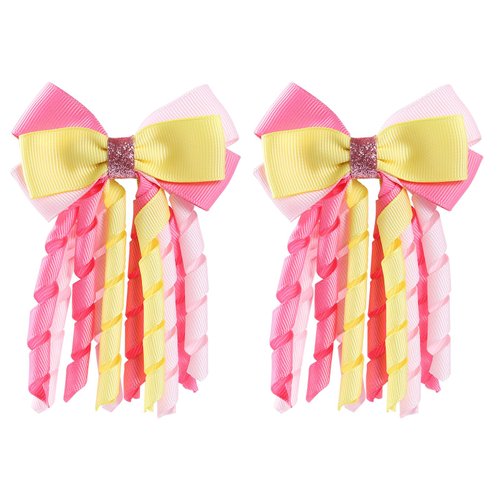 SUPCLIPS Hair Bow Clips 3 Inch Red Curly Grosgrain Ribbon Hairpins Handmade Kids Girls Cheer Hair Accessories for School Prom Party Headpiece