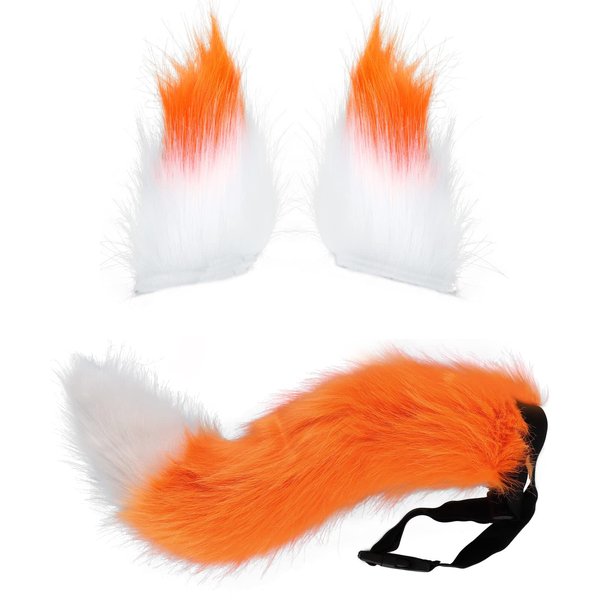 HAOAN Faux Fur Fox Tail and Clip Ears Kit for Halloween Party Costume Accessories Xmas Toys Gift