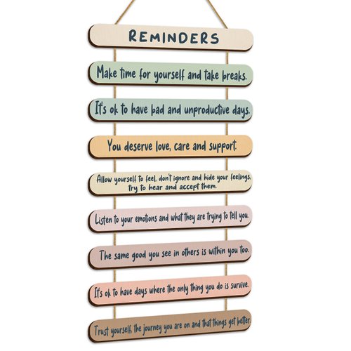 Mental Health Reminders Wall Decors Wooden Hanging Wall Art Counseling Room Decor Positive Psychology Affirmations Feelings Wall Pediments for Home Counseling Office Students Classroom (Cute Color)