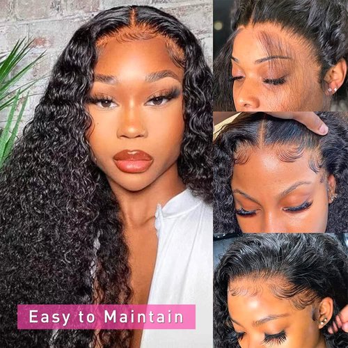 Deep Wave Lace Front Wigs Human Hair 13x4 Curly Lace Front Wigs for Black Women Human Hair 18 Inch HD Transparent Lace Front Wigs Human Hair Pre Plucked with Baby Hair Wet and Wavy 180% Density
