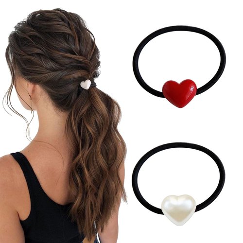 AIUPUOC Valentine Cute Heart Hair Ties Valentines Heart Scrunchies for Women Girls Hair Accessories Elastic Hair Tie Yoga Elegant Hair Rope for Hair Styling Headwear 2Pcs