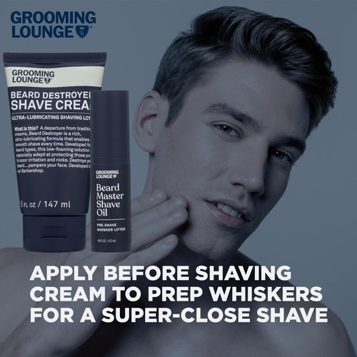 Grooming Lounge Beard Master Shave Oil - Eliminates Razor Drag and Burn - No Clogged Pores or Residue - Can be Used Solo or With a Cream - Translucent Solution - No Parabens - Cruelty Free - .5 oz