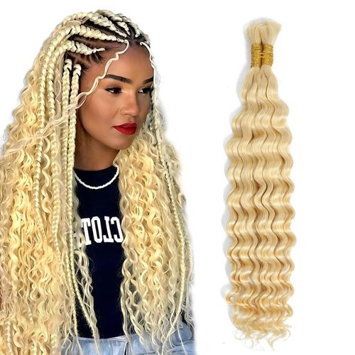 Human Braiding Hair 16inch 1 Bundle 613 Blonde Deep Wave Bulk Human Hair for Braiding Deep Wave Human Braiding Hair Blonde Deep Wave Bundles Human Hair Bundles Brazilian Remy Human Hair Extensions