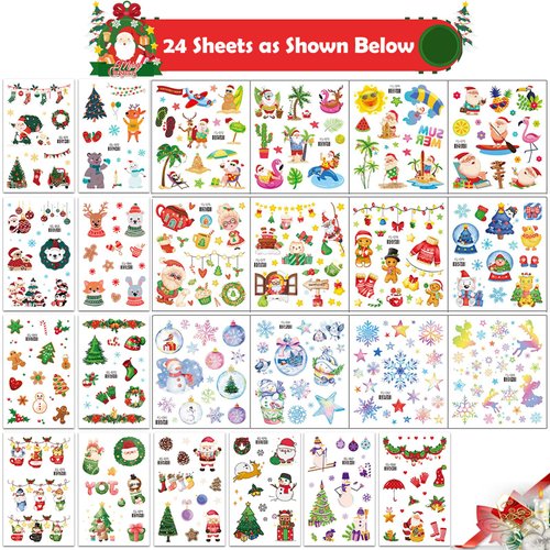 Yobbai Glitter Temporary Tattoos for Kids, 150 Patterns (12 Sheets) Waterproof Temporary Tattoos Stickers for Christmas, Christmas Tree, Snowman, Elk, Santa Claus, etc. Boys and Girls Party Supplies