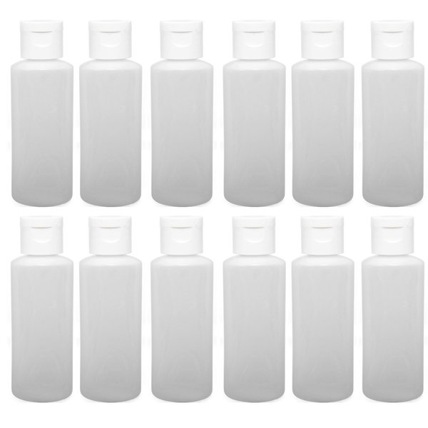 12-2-ounce Travel Bottles with Flip Caps (White Cap)