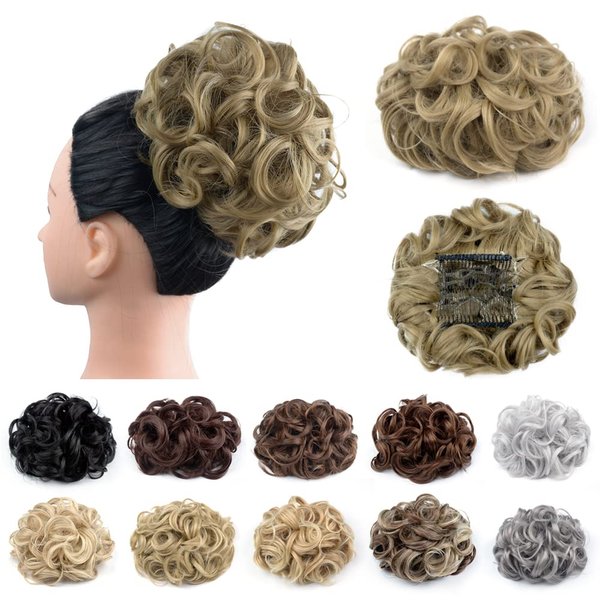 Yinmei Baibian Curly Wavy Messy Bun Hair Piece Combs Clip in on Buns Scrunchy Extensions Tousled Updo Ponytail Hair Donut Chignons Hairpiece for Women(24#)