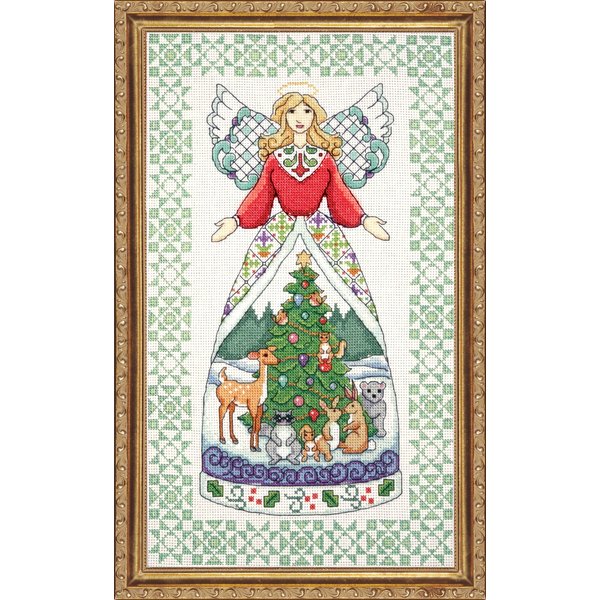 Tobin DW2809 Counted Cross Stitch Kit, 9 by 15-Inch, Winter Angel-Jim Shore ,Green, 14 Count