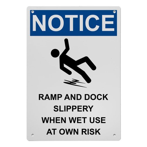 OSHA Ramp And Dock Slippery Sign, 8.5 x 11 in" OSHA Compliant Slippery When Wet Sign, Weatherproof Plastic, UV resistant & Easy-to-Read Signage