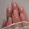 DANMANR Square Fake French Nails False Long Nails Full Cover Acrylic Long Fake Nails for Women and Girls 24PCS (Color 16)