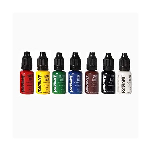 RADIANT COLORS Artists Select 7 Color Tattoo Ink Set 1/2oz Bottles Kit Pigment