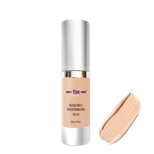 SIMPLY PINK THINGS Natural Matte Finish Foundation (PORCELAIN) (25g, 0.9oz.) Paraben Free, Talc Free, Vegan, Natural & Organic Ingredients