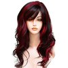 WeAlake Long Hair Wigs Wavy Curly 24" Glamorous Women Black Red Highlights Synthetic Cosplay Daily Party Clothing Wig with Wig Cap