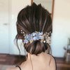 Bridal Hair Combs, Wedding Hair Comb Set Crystal Flower Hair Clips Bride Bridesmaid Hair Sides Comb Rhinestone Barrettes, Pearl Flower Hair Pins Hair Accessories for Women Girls (Light Blue)