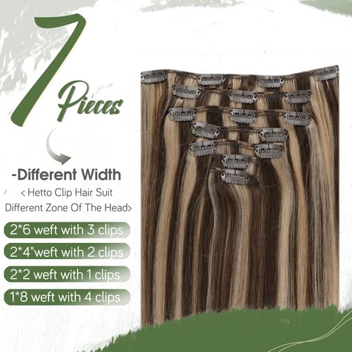 Hetto Clip in Hair Extensions Real Human Hair Seamless Clip ins Human Hair Extensions #4/27 Brown Highlight Honey Blonde Hair Extensions Clip in Real Remy Hair 7pcs 80g